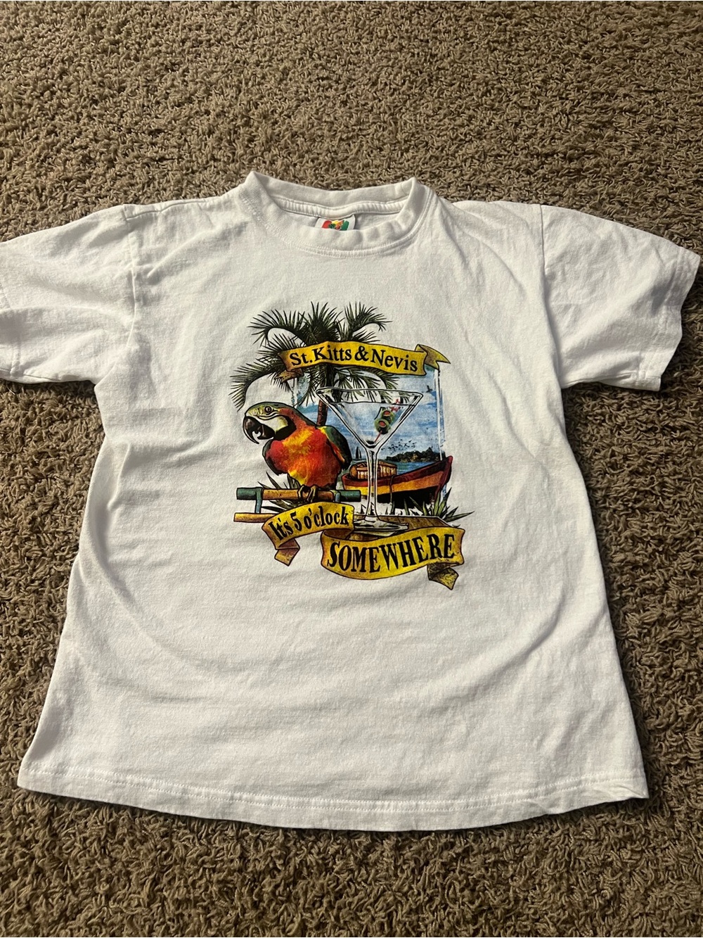 New Island Groove St. Kitts & Nevis Parrot Graphic T-Shirt White Adult S Cotton